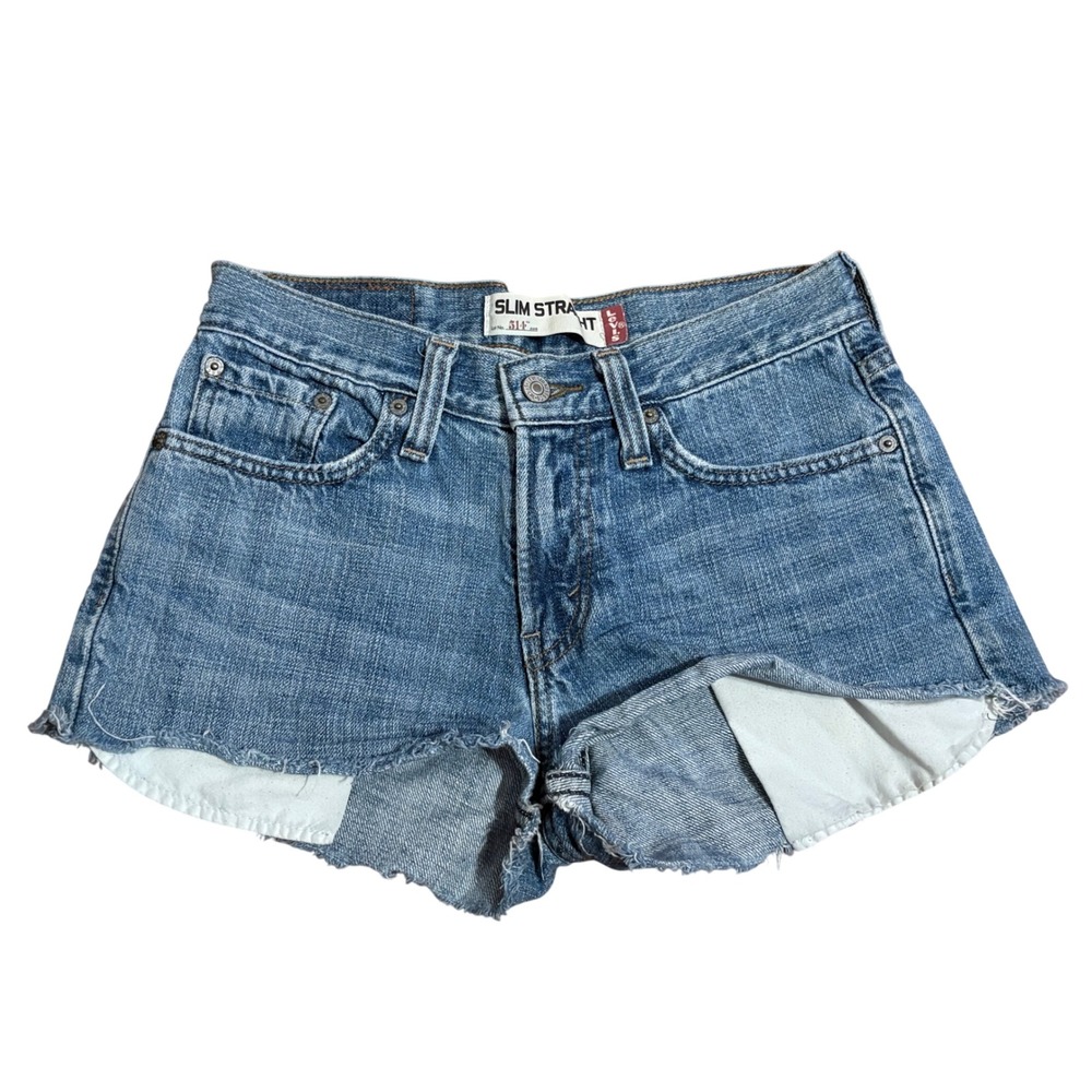 Levi's Shorts Women 28 Blue 514 Slim Straight Cutoff Denim Distressed Raw Hem